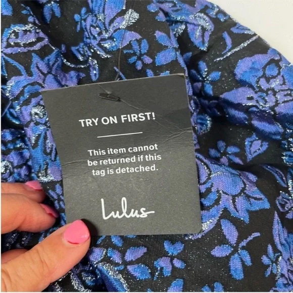 LULUS Adorable Nights Black and Blue Floral Jacquard Mini Skater Dress M NWT - Picture 8 of 10